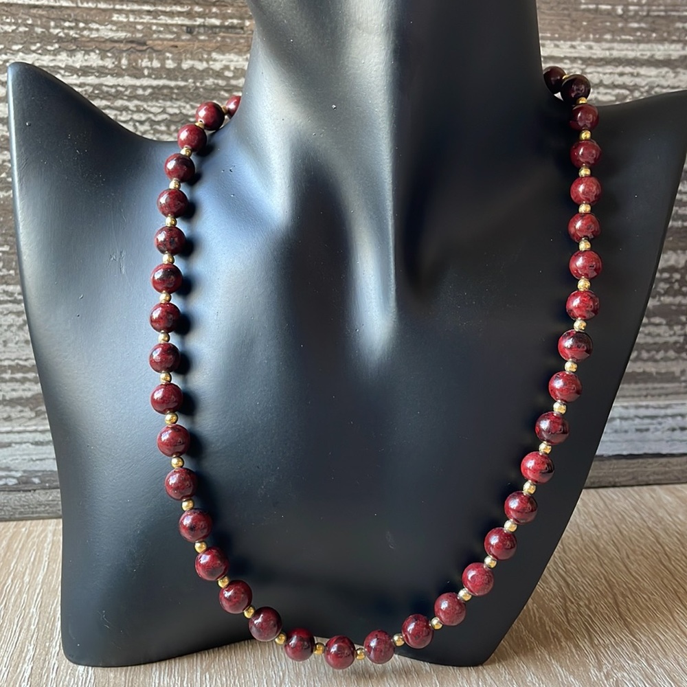 Vintage Gold and Red Beaded Necklace